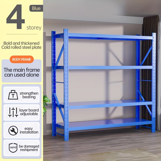 Heavy Duty Industrial Storage Rack, 4-Tier Steel Shelving Unit, Blue Or White Or Black Or Yellow And Black, Adjustable Metal Warehouse Shelves, Utility Shelves