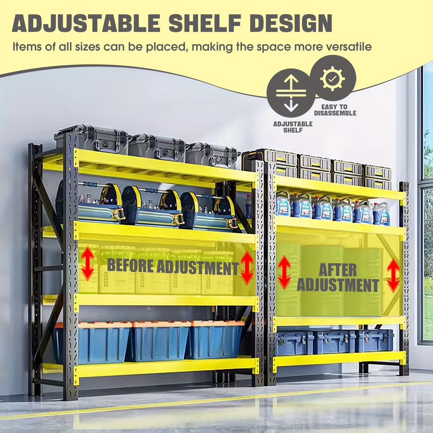 Medium-Sized Steel Storage Shelves, 4 Levels, Garage Storage, Racking, Warehouse Shelving, Heavy Duty Shelving, Industrial, Warehouse Rack, Utility Shelves