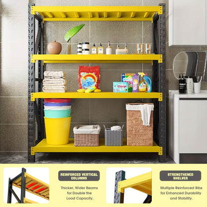 Medium-Sized Steel Storage Shelves, 4 Levels, Garage Storage, Racking, Warehouse Shelving, Heavy Duty Shelving, Industrial, Warehouse Rack, Utility Shelves