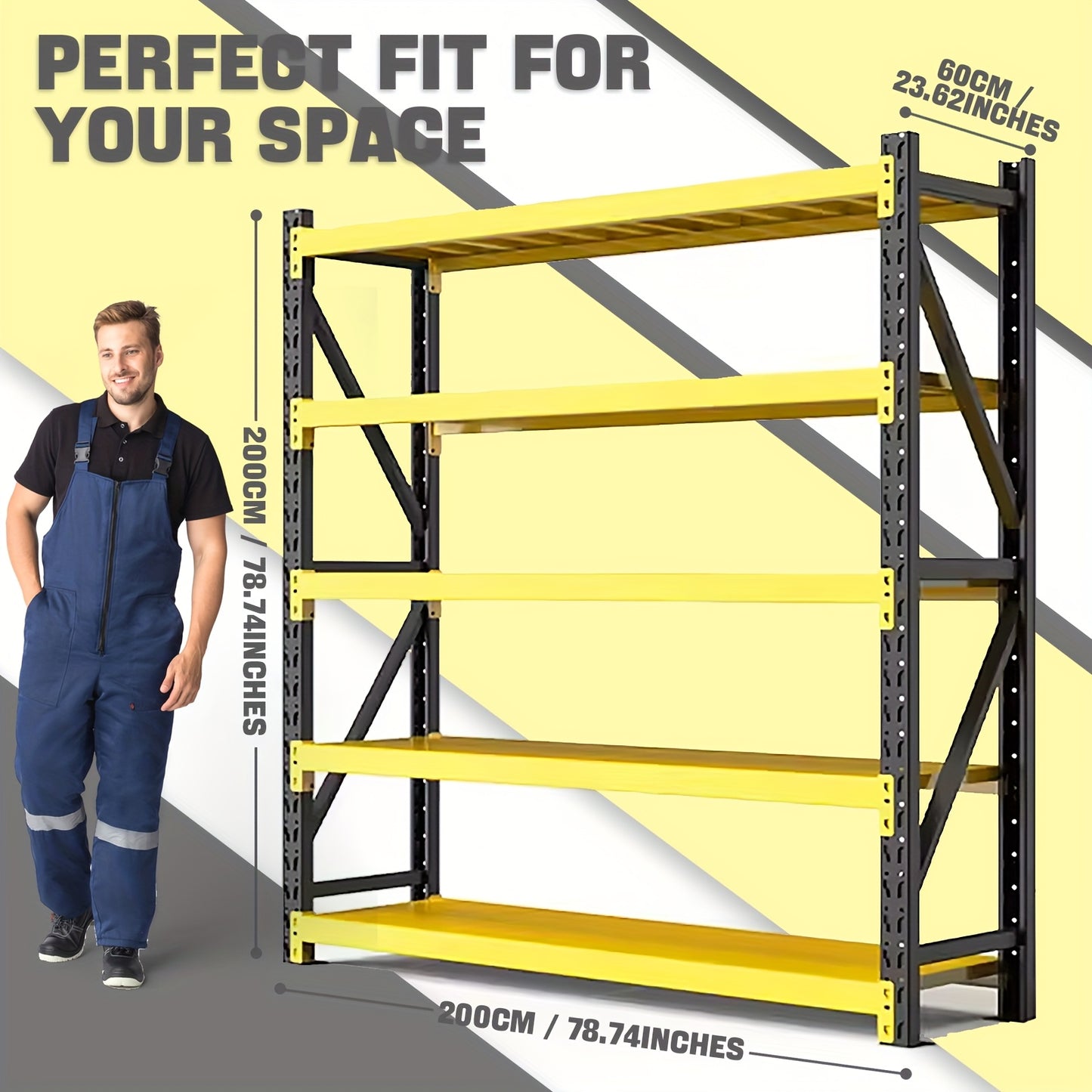 Medium-Sized Steel Storage Shelves, 4 Levels, Garage Storage, Racking, Warehouse Shelving, Heavy Duty Shelving, Industrial, Warehouse Rack, Utility Shelves