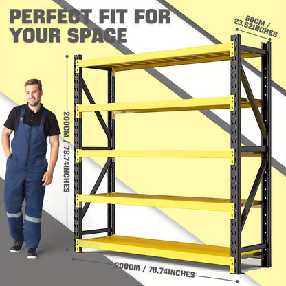 Medium-Sized Steel Storage Shelves, 4 Levels, Garage Storage, Racking, Warehouse Shelving, Heavy Duty Shelving, Industrial, Warehouse Rack, Utility Shelves
