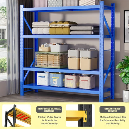 Heavy Duty Industrial Storage Rack, 4-Tier Steel Shelving Unit, Blue Or White Or Black Or Yellow And Black, Adjustable Metal Warehouse Shelves, Utility Shelves