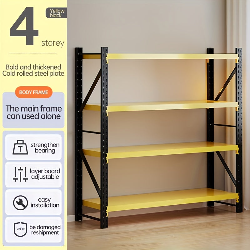 Heavy Duty Industrial Storage Rack, 4-Tier Steel Shelving Unit, Blue Or White Or Black Or Yellow And Black, Adjustable Metal Warehouse Shelves, Utility Shelves